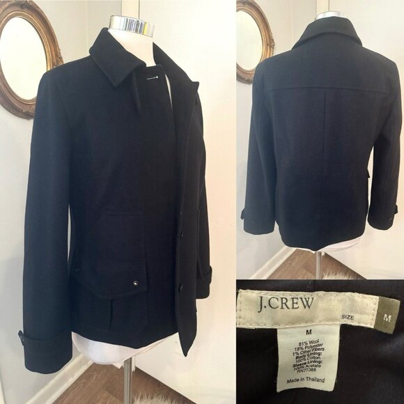 Woman’s Size M J. Crew Black Short Wool Blend Coat Jacket Pockets J Crew Preppy - Picture 14 of 14